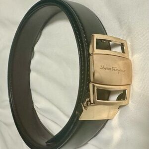 Salvatore Ferragamo Black Belt with Gold Buckle